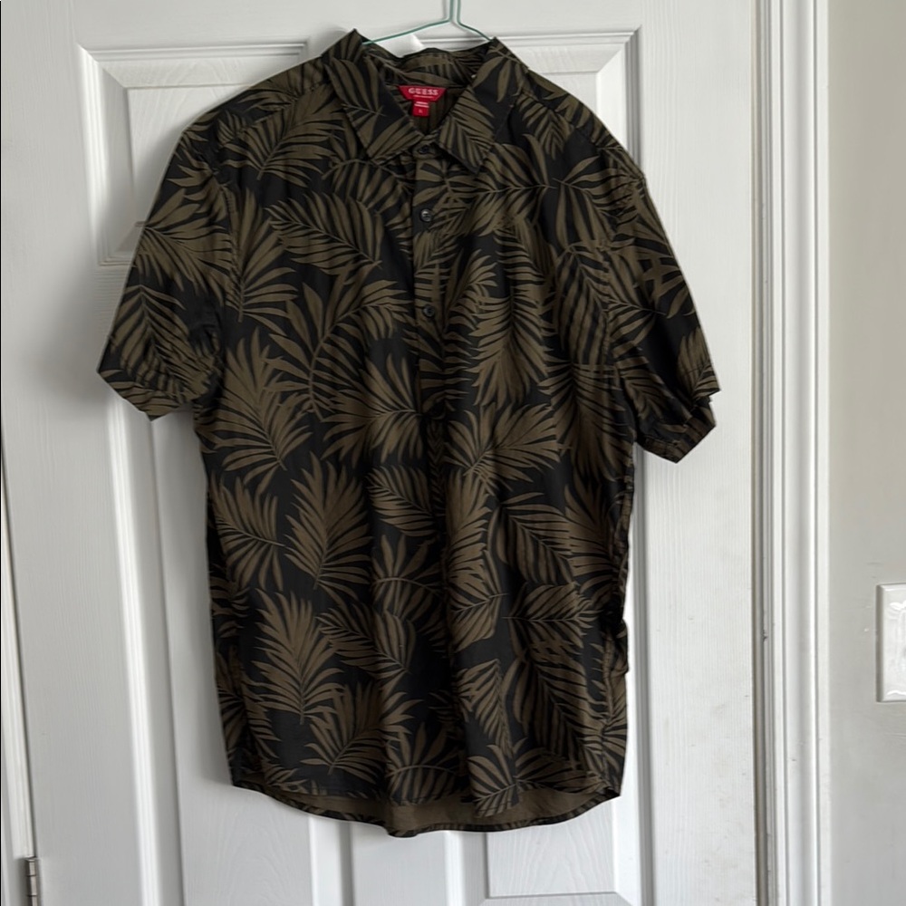 Men's Black and Dark green Tropical Shirt